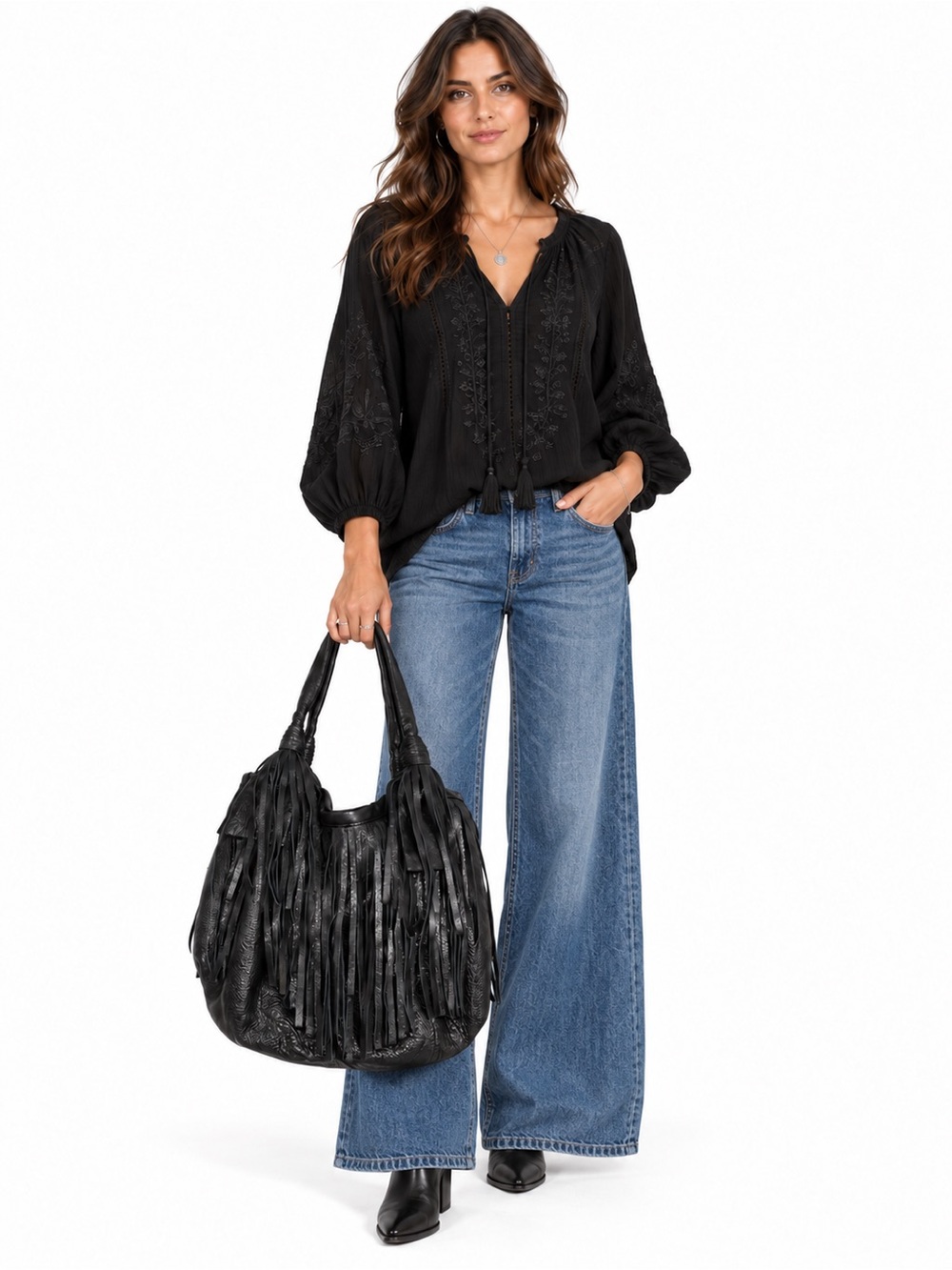Fringe super soft Leather Shoulder Bag - Black❤️❤️❤️ - Picture 2 of 9
